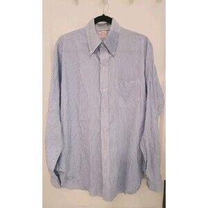 VTG 1960s Brooks Brothers Makers 6 Button Blue Striped Oxford Shirt 16.5 L OCBD